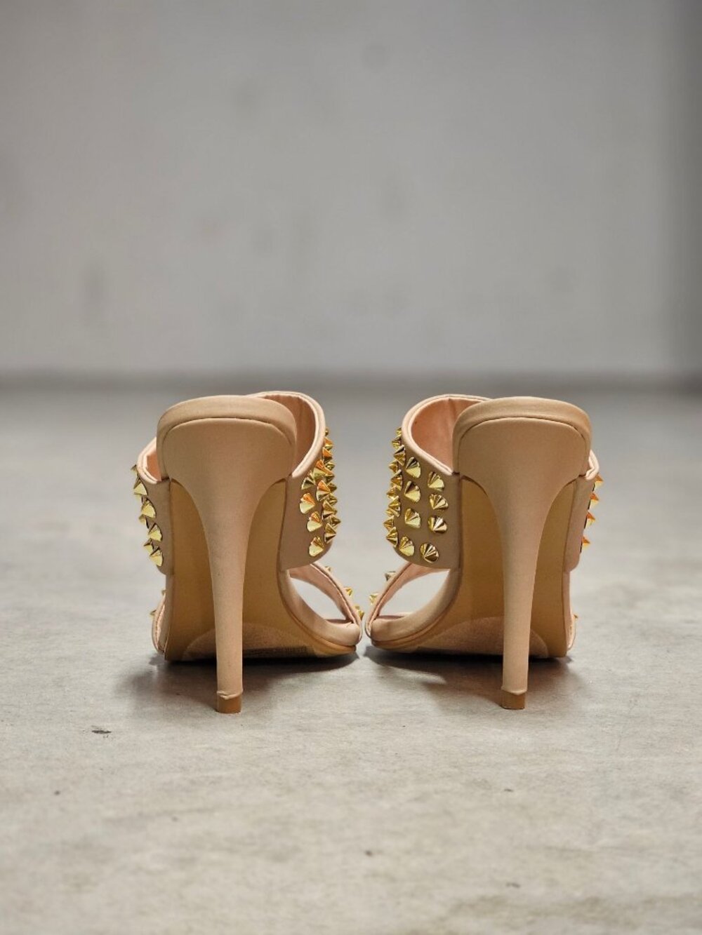 Studded Nude High Heel Slide Sandals - Picture 6 of 14